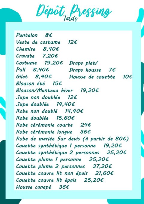 Tarifs dépôt pressing